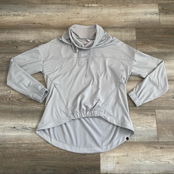Fabletics Sweaters - Fabletics Medium Europe Gray Cowl Neck Hi Low Hem Zip Pocket Pullover Sweater